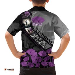 Personalised Remembering ANZAC Lest We Forget Hawaiian Shirt Vintage Film Frame Memorial Purple Poppy LT9