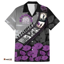 Personalised Remembering ANZAC Lest We Forget Hawaiian Shirt Vintage Film Frame Memorial Purple Poppy LT9