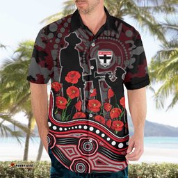 St Kilda Saints ANZAC Day Hawaiian Shirt Indigenous Dot Art with Poppy Flower Tribute TS04