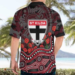 St Kilda Saints ANZAC Day Hawaiian Shirt Indigenous Dot Art with Poppy Flower Tribute TS04