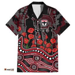 St Kilda Saints ANZAC Day Hawaiian Shirt Indigenous Dot Art with Poppy Flower Tribute TS04