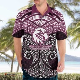 Personalized Manly Warringah Sea Eagles Hawaiian Shirt Polynesian Tribal Pattern Style TS04