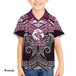 Personalized Manly Warringah Sea Eagles Hawaiian Shirt Polynesian Tribal Pattern Style TS04