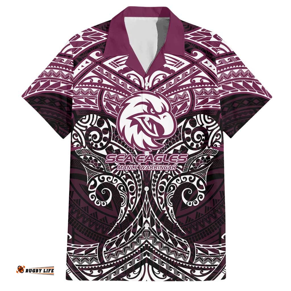 Personalized Manly Warringah Sea Eagles Hawaiian Shirt Polynesian Tribal Pattern Style TS04