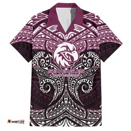 Personalized Manly Warringah Sea Eagles Hawaiian Shirt Polynesian Tribal Pattern Style TS04