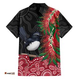 Willie wagtail Australia Hawaiian Shirt Aussie Bottlebrushes Aboriginal Art LT14