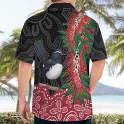 Willie wagtail Australia Hawaiian Shirt Aussie Bottlebrushes Aboriginal Art LT14