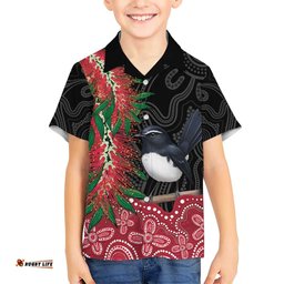 Willie wagtail Australia Hawaiian Shirt Aussie Bottlebrushes Aboriginal Art LT14