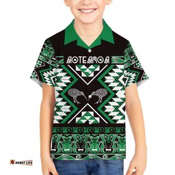Personalised Taniko Motifs Aotearoa Hawaiian Shirt Waitangi Kowhaiwhai Kiwi - Green LT7