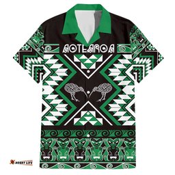 Personalised Taniko Motifs Aotearoa Hawaiian Shirt Waitangi Kowhaiwhai Kiwi - Green LT7