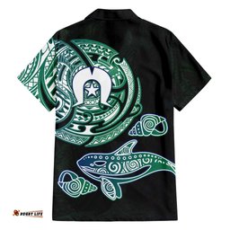 Whale and Dhari Torres Strait Islands Hawaiian Shirt Deep Green Oceanic Tribal Pattern Art TS04