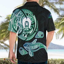 Whale and Dhari Torres Strait Islands Hawaiian Shirt Deep Green Oceanic Tribal Pattern Art TS04