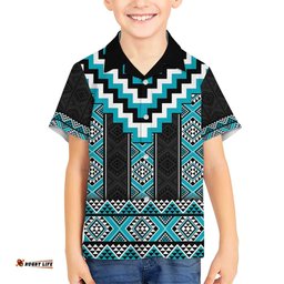 Turquoise Taniko Pattern Aotearoa Hawaiian Shirt Niho Taniwha Mix Poutama LT14