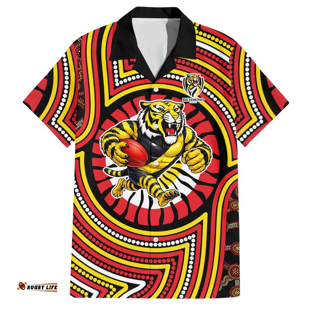 Richmond Football Club Hawaiian Shirt Indigenous Monochrome Dot Art Mascot Style TS04