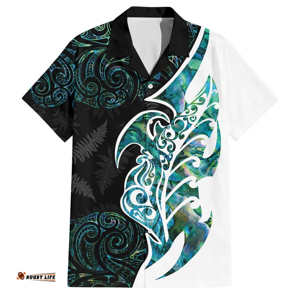 Proud Aotearoa Hawaiian Shirt Maori Silver Fern Mix Paua Shell Pattern LT14
