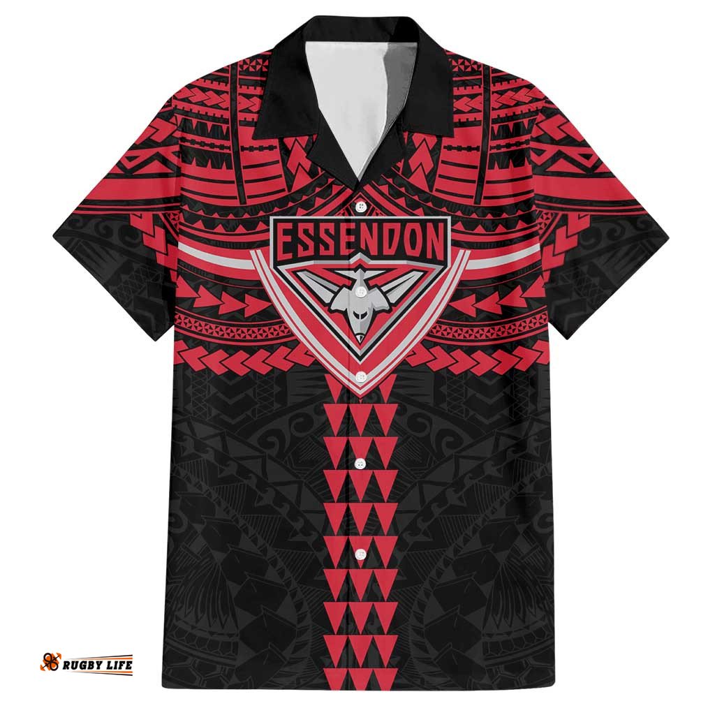 Personalized Essendon Bombers Hawaiian Shirt Polynesian Tribal Pattern Heritage Football TS04