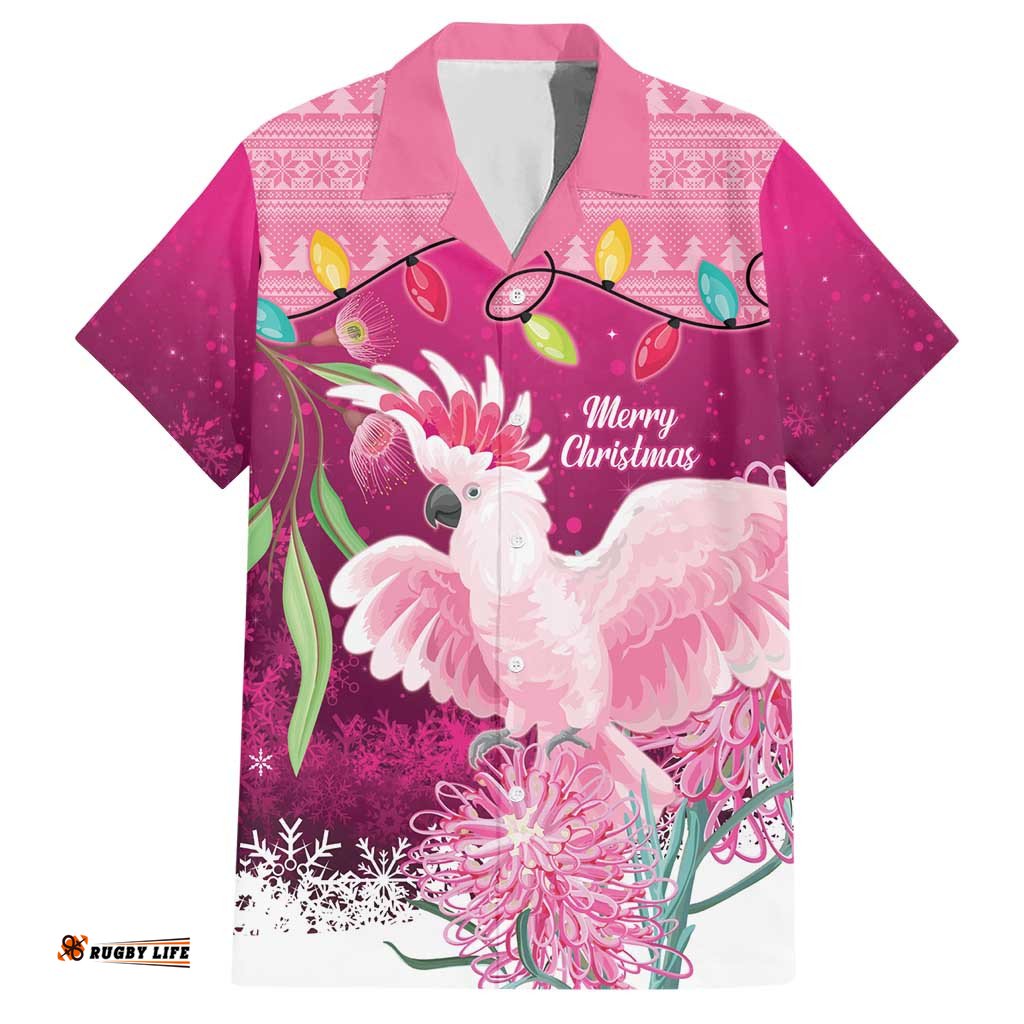 Pink Cockatoo Australia Christmas Hawaiian Shirt Grevillea Eucalyptus Blossoms LT14