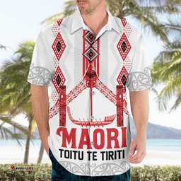 Toitu Te Tiriti Waitangi Hawaiian Shirt White Wharenui House LT9
