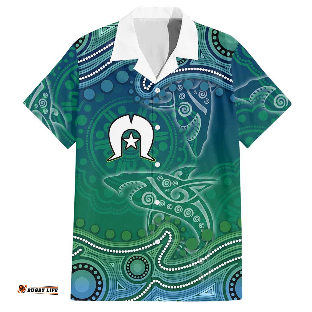 Torres Strait Islands Hawaiian Shirt Shark Indigenous Australian Tribal Dot Art TS04