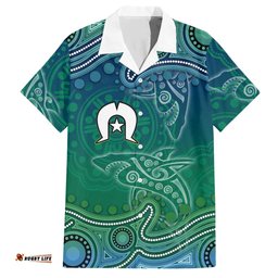 Torres Strait Islands Hawaiian Shirt Shark Indigenous Australian Tribal Dot Art TS04