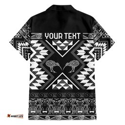 Personalised Taniko Motifs Aotearoa Hawaiian Shirt Waitangi Kowhaiwhai Kiwi - Monochrome LT7
