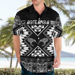 Personalised Taniko Motifs Aotearoa Hawaiian Shirt Waitangi Kowhaiwhai Kiwi - Monochrome LT7