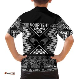 Personalised Taniko Motifs Aotearoa Hawaiian Shirt Waitangi Kowhaiwhai Kiwi - Monochrome LT7