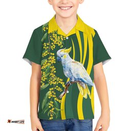 White Cockatoo and Golden Wattle Hawaiian Shirt Australian Native Bird LT9