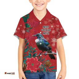 Tui Meri Kirihimete Personalised Hawaiian Shirt Pohutukawa Flowers Red Motif LT9