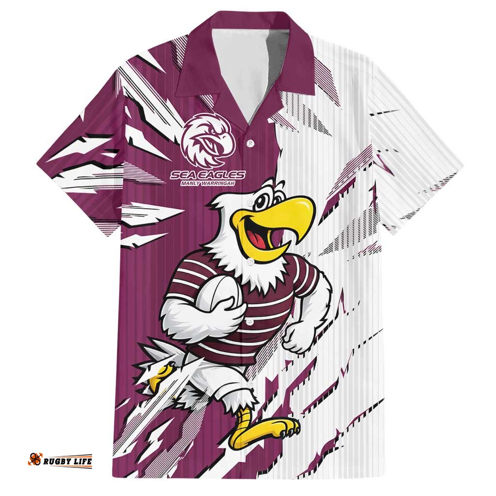 Personalized Manly Warringah Sea Eagles Hawaiian Shirt Dynamic Lightning Mascot Rugby Australia TS04