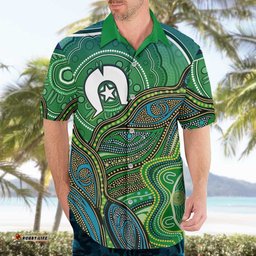 Torres Strait Islands Hawaiian Shirt Indigenous Ocean Wave Dot Green Color TS04