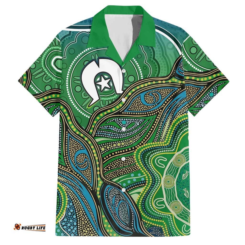 Torres Strait Islands Hawaiian Shirt Indigenous Ocean Wave Dot Green Color TS04