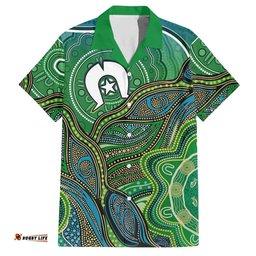 Torres Strait Islands Hawaiian Shirt Indigenous Ocean Wave Dot Green Color TS04