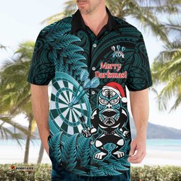 Personalised New Zealand Darts Christmas Hawaiian Shirt Maori Fern Merry Dartsmas LT14