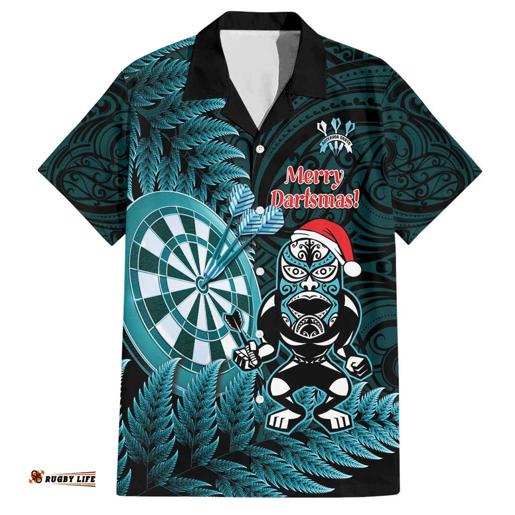 Personalised New Zealand Darts Christmas Hawaiian Shirt Maori Fern Merry Dartsmas LT14