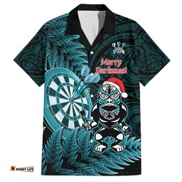 Personalised New Zealand Darts Christmas Hawaiian Shirt Maori Fern Merry Dartsmas LT14