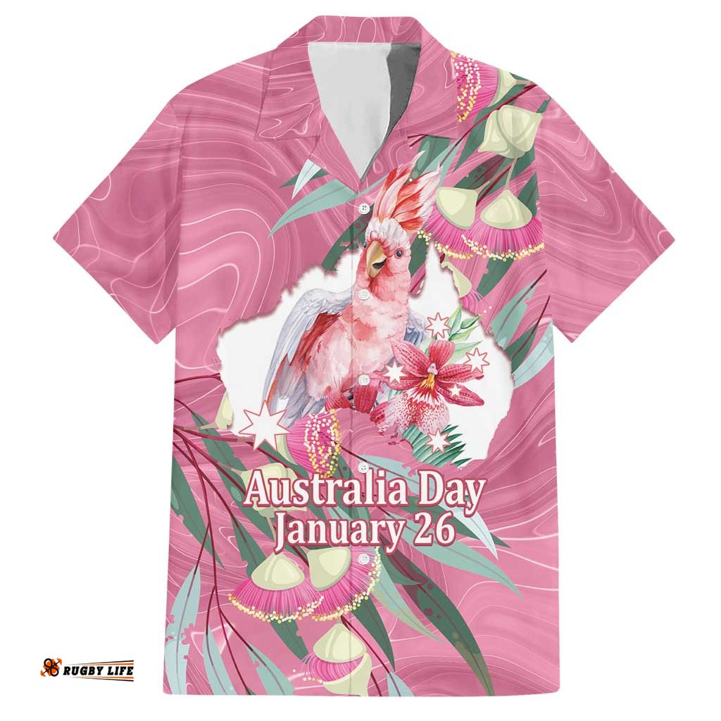 Pink Cockatoo Australia Day Hawaiian Shirt Proud To Be An Aussie Opal Eucalyptus Blossoms LT14
