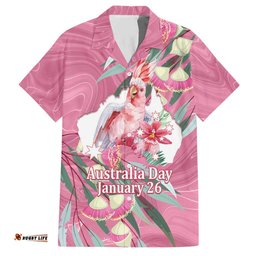 Pink Cockatoo Australia Day Hawaiian Shirt Proud To Be An Aussie Opal Eucalyptus Blossoms LT14