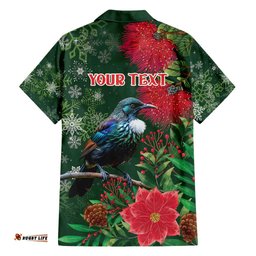 Tui Meri Kirihimete Personalised Hawaiian Shirt Pohutukawa Flowers Green Motif LT9