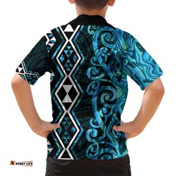 Turquoise Aotearoa Hawaiian Shirt Taniko Motifs With Paua Shell Kowhaiwhai LT14