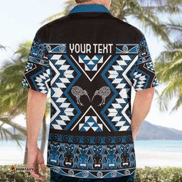 Personalised Taniko Motifs Aotearoa Hawaiian Shirt Waitangi Kowhaiwhai Kiwi - Blue LT7