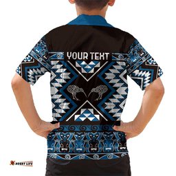 Personalised Taniko Motifs Aotearoa Hawaiian Shirt Waitangi Kowhaiwhai Kiwi - Blue LT7