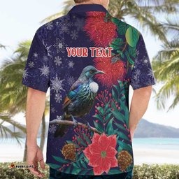 Tui Meri Kirihimete Personalised Hawaiian Shirt Pohutukawa Flowers Blue Motif LT9