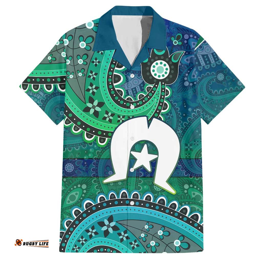 Torres Strait Islands Hawaiian Shirt Dhari Emblem Vibrant Teal Indigenous TS04