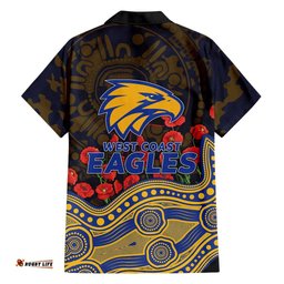 West Coast Eagles ANZAC Day Hawaiian Shirt Indigenous Dot Art with Poppy Flower Tribute TS04