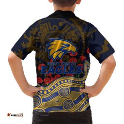 West Coast Eagles ANZAC Day Hawaiian Shirt Indigenous Dot Art with Poppy Flower Tribute TS04