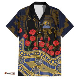 West Coast Eagles ANZAC Day Hawaiian Shirt Indigenous Dot Art with Poppy Flower Tribute TS04
