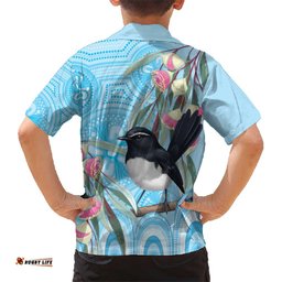 Willie wagtail Australia Hawaiian Shirt Eucalyptus Blossoms Aboriginal Art LT14