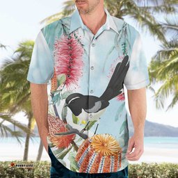 Willie wagtail Australia Hawaiian Shirt Banksia Bottlebrushes Watercolor Stylized LT14