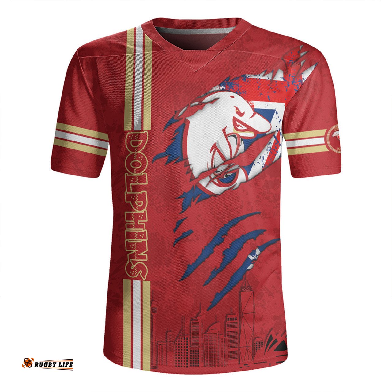 Redcliffe Dolphins V-Neck Rugby Jerseys - Happy Australia Day Flag Scratch Style